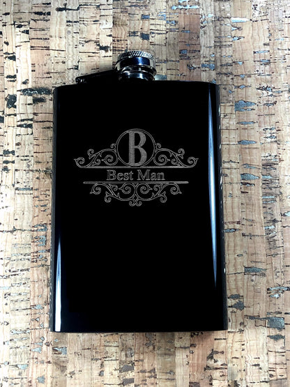 Custom Engraved Best Man Flask on Matte Black 8oz Premium Stainless Steel Flask