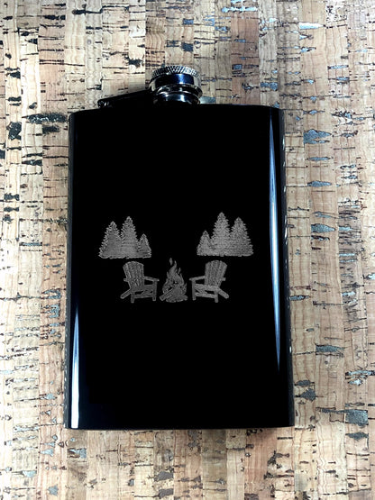 Custom Engraved Camping Chairs on Matte Black 8oz Premium Stainless Steel Flask