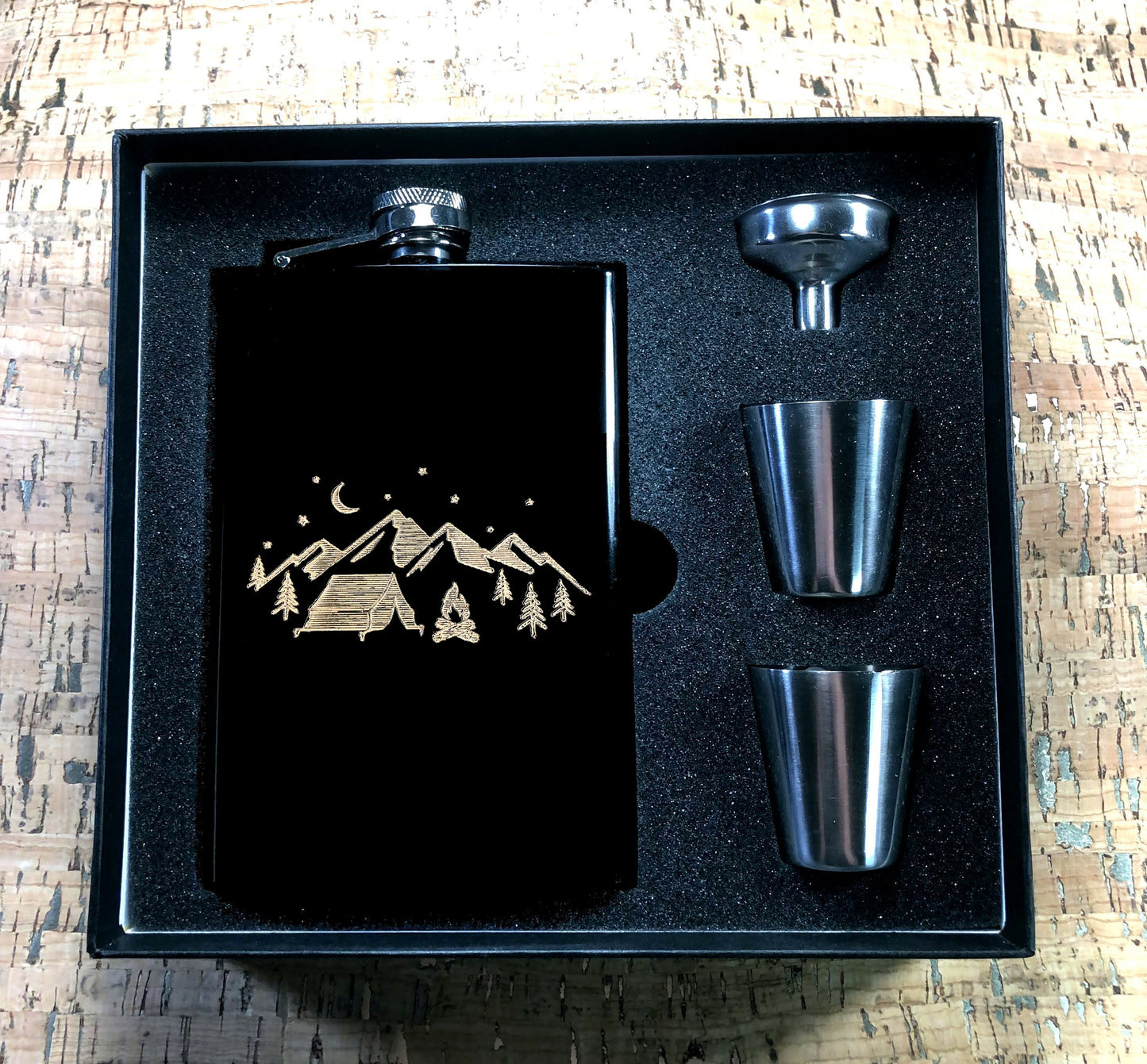 Custom Engraved Wilderness on Matte Black 8oz Premium Stainless Steel Flask