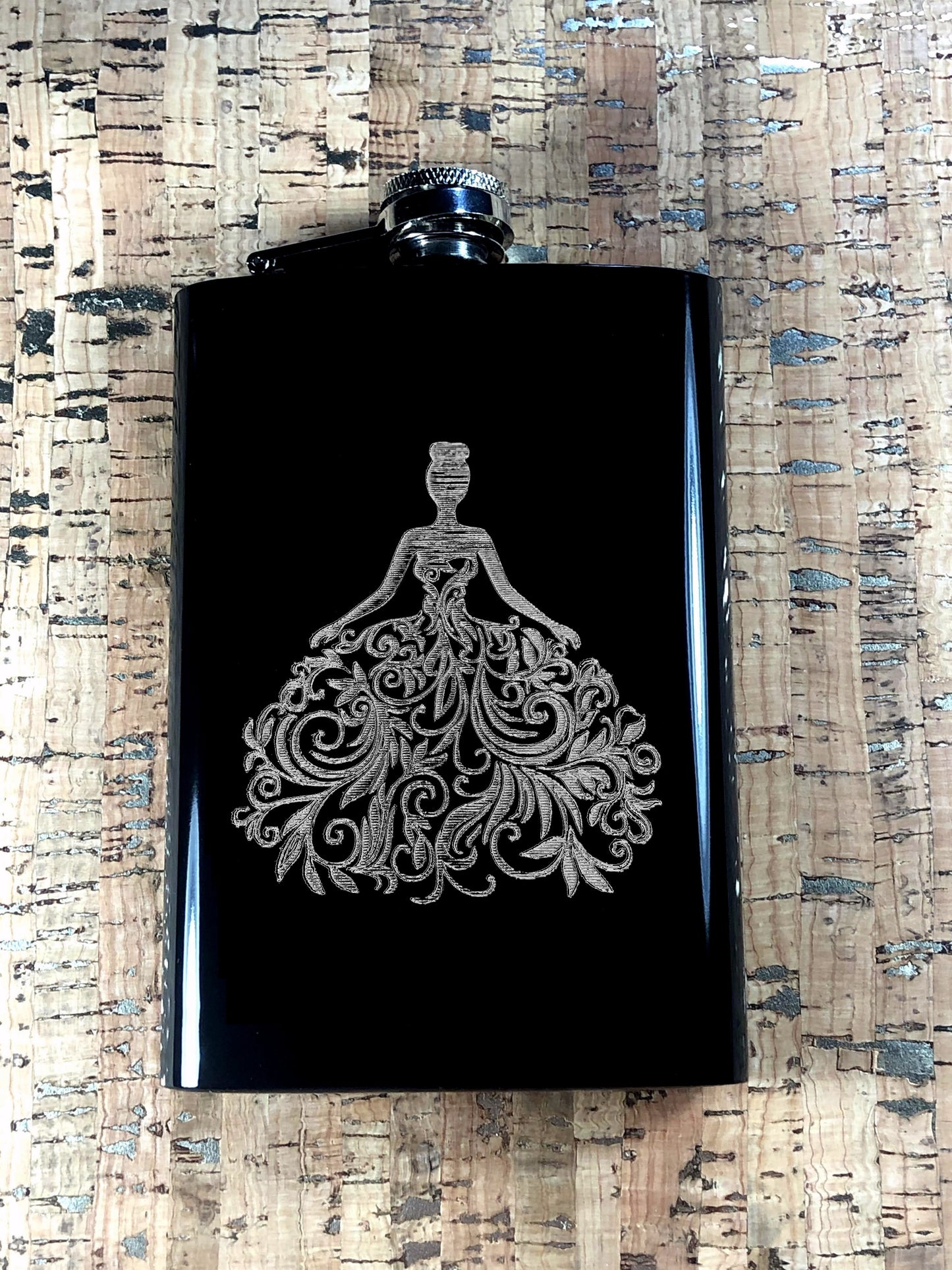 Custom Engraved Bride Flask on Matte Black 8oz Premium Stainless Steel Flask