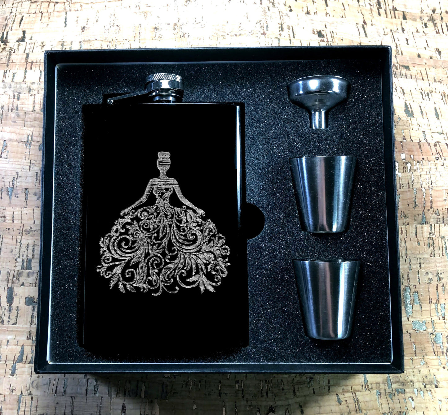 Custom Engraved Bride Flask on Matte Black 8oz Premium Stainless Steel Flask