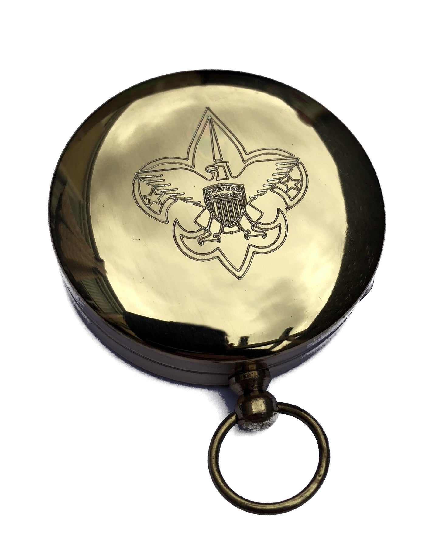 Engravable 1.75" Brass Scouting Compass with Glow in the Dark Adjustable Compass Bezel and Optional Hardwood Case