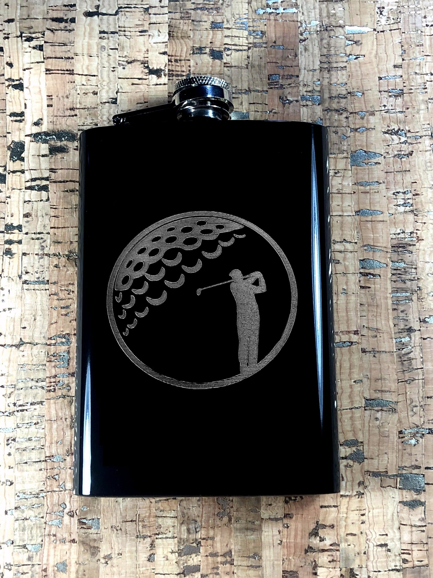 Custom Engraved Golf Ball on Matte Black 8oz Premium Stainless Steel Flask