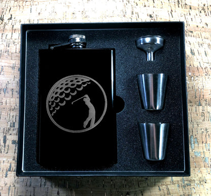 Custom Engraved Golf Ball on Matte Black 8oz Premium Stainless Steel Flask