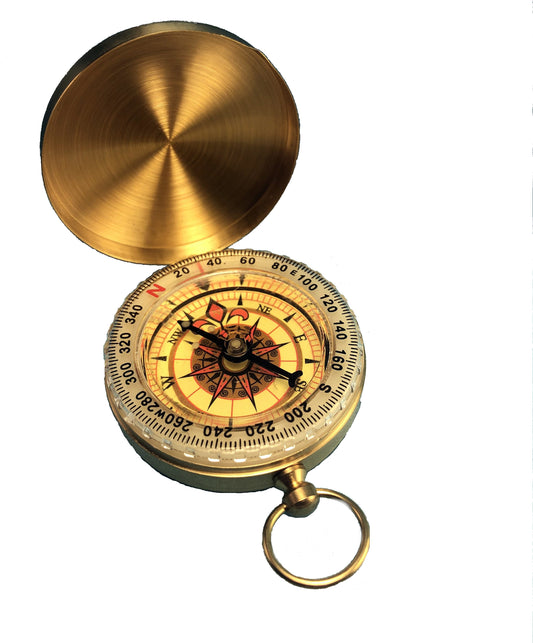 Engravable 1.75" Brass Scouting Compass with Glow in the Dark Adjustable Compass Bezel and Optional Hardwood Case