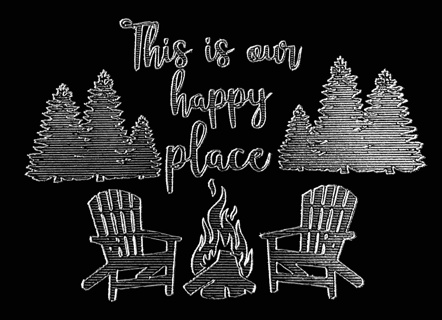 Custom Engraved Camping Chairs This is Our Happy Place on Matte Black 8oz Premium Stainless Steel Flask