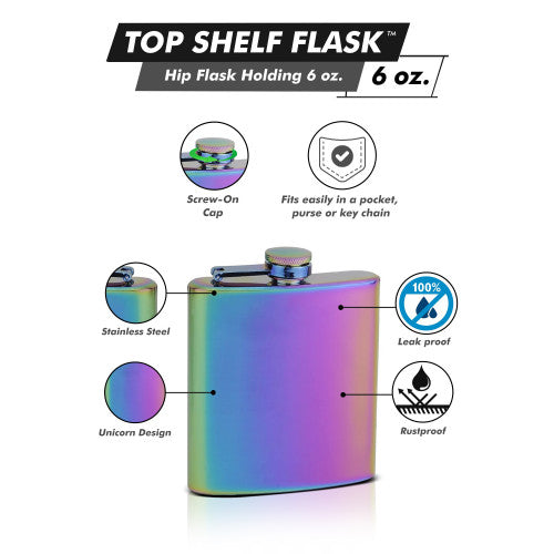 Custom Engraved Rainbow Iridescent 6oz Premium Stainless Steel Flask