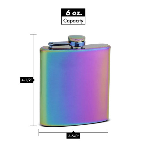 Custom Engraved Rainbow Iridescent 6oz Premium Stainless Steel Flask