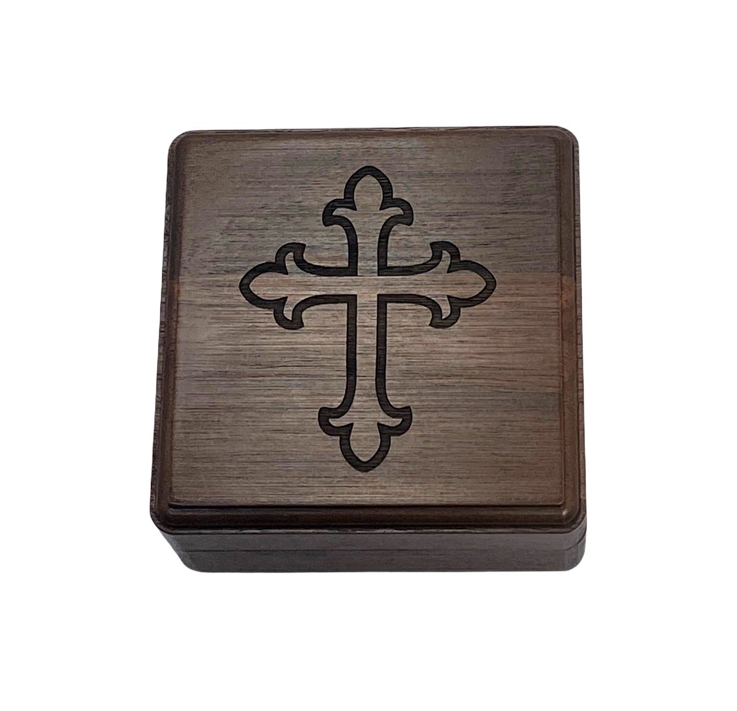 Custom Engraved Cross on Rosary Keepsake Box with Optional Custom Engraved Plaque for Inside Lid