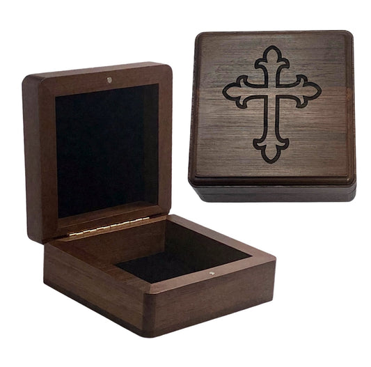 Made in the USA Custom Engraved Cross on First Communion Keepsake Box with Optional Custom Engraved Plaque for Inside Lid