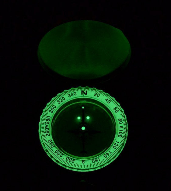 Engravable 1.75" Brass Scouting Compass with Glow in the Dark Adjustable Compass Bezel and Optional Hardwood Case