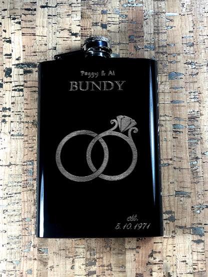 Custom Engraved Wedding Favor Flask on Matte Black 8oz Premium Stainless Steel Flask