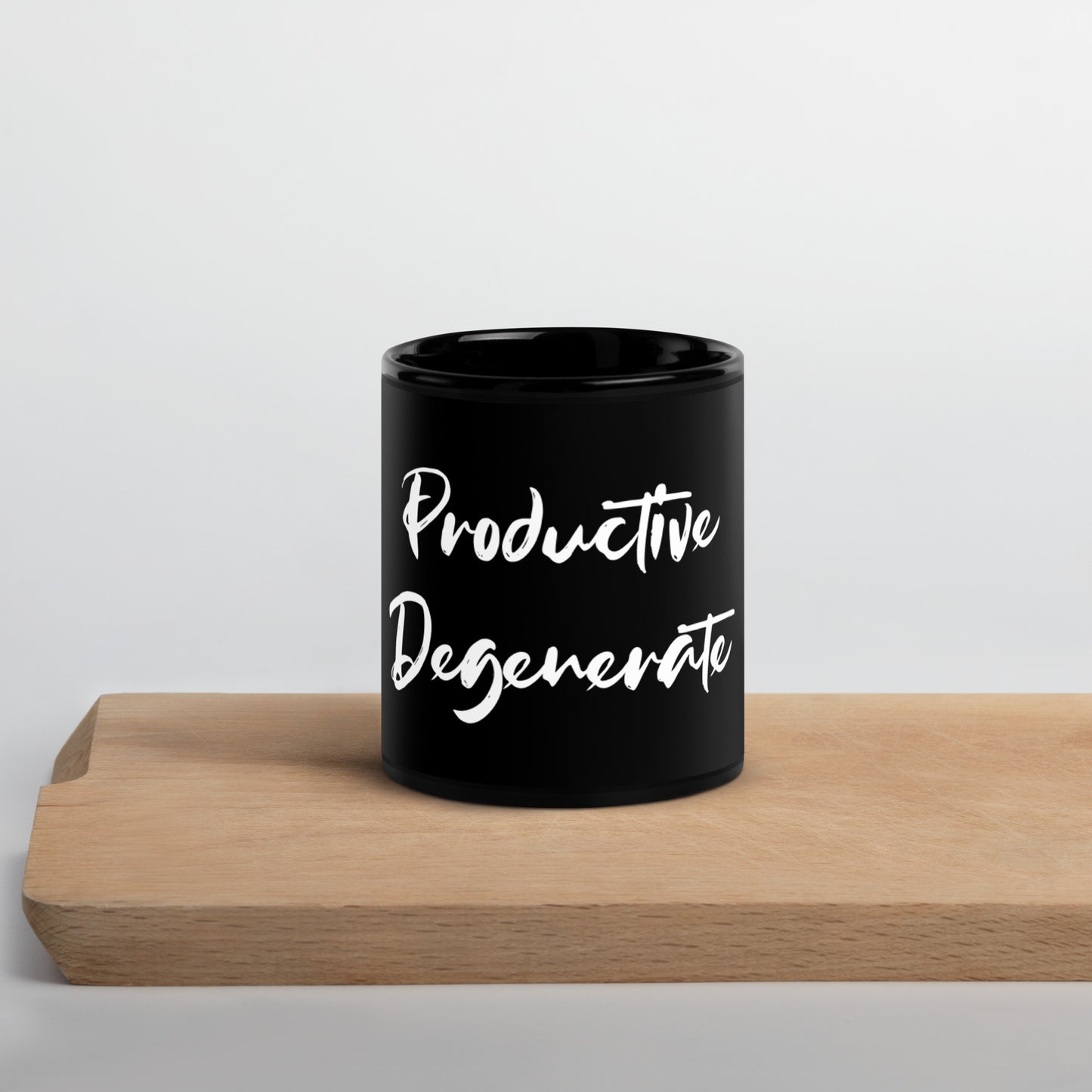 Productive Degenerate Black Glossy Mug