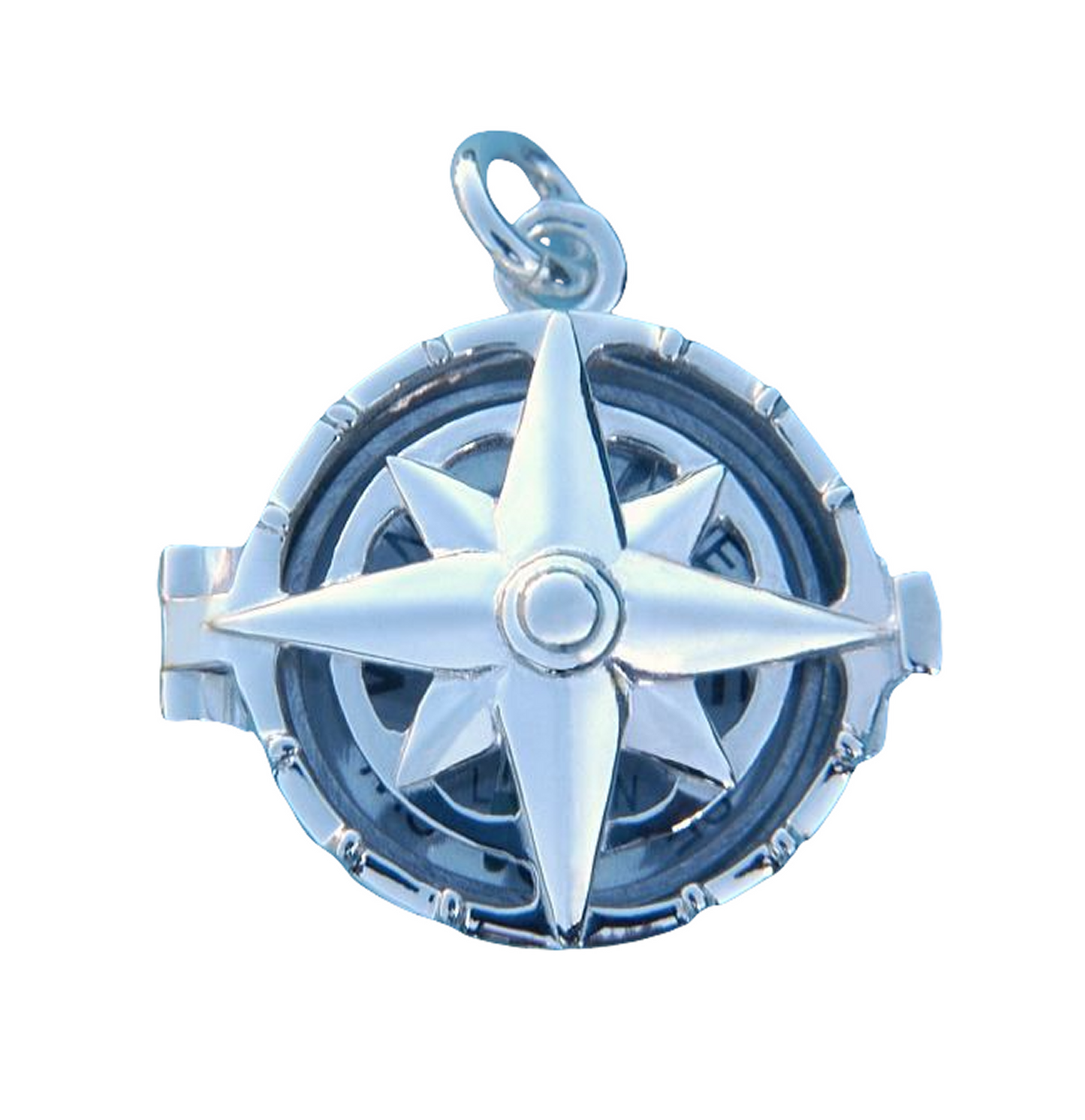 Sterling Silver Compass Rose Locket with Working Compass and Optional Custom Engraving